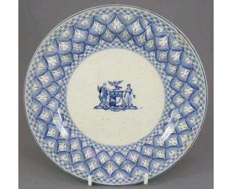 An early nineteenth century blue and white transfer-printed Spode armorial design plate, c. 1825. It is marked to the undersi