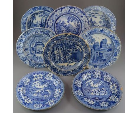 A group of early nineteenth century blue and white transfer-printed wares, c. 1820. To include: a Davenport Chinoiserie Ruins