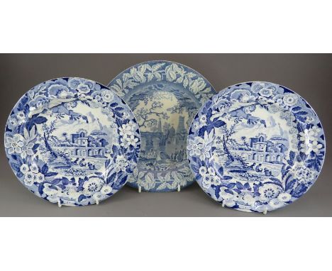 A group of early nineteenth century blue and white transfer-printed plates, c. 1825. To include: two Don Pottery Named Italia