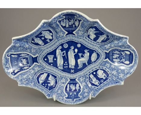 An early nineteenth century blue and white transfer-printed Spode Greek series dessert dish, c. 1810. It is marked to the und