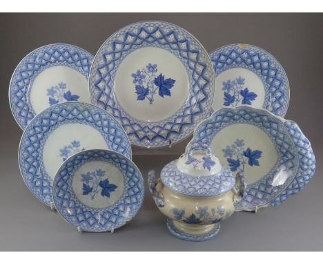 A group of early nineteenth century blue and white transfer-printed Spode Geranium pattern wares, c. 1825. To include: a sauc