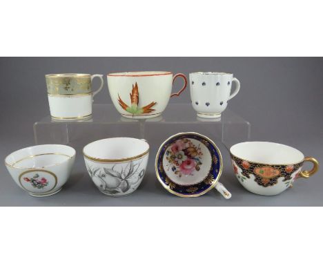 A collection of late eighteenth, early nineteenth century hand-painted porcelain cups, c. 1780-1870. Ton include: a Caughley 