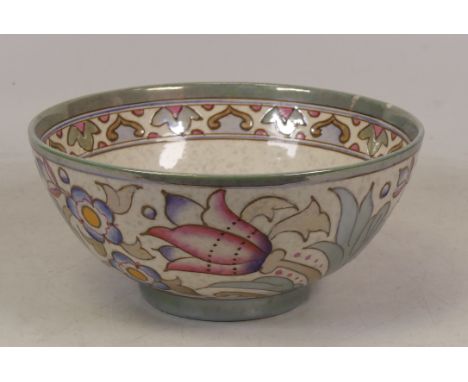 Charlotte Rhead for Burlsey Ware Fruit Bowl in the Wind Tossed Tulip Pattern. Diameter: 19.2cm