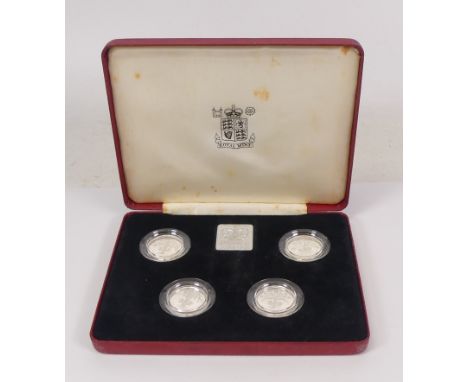 Royal Mint United Kingdom 1984-1987 £1 coin Silver proof set, boxed with certificate.