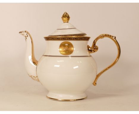 Large De Lamerie Fine Bone China heavily gilded Special Commission patterned Teapot with Algerian State Motif, specially made