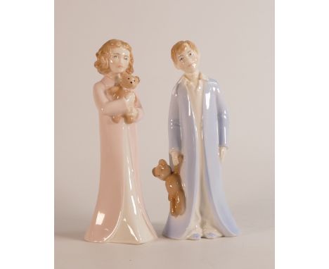 Royal Worcester, Two Boy and Girl Figures 'And So To Bed' (2)