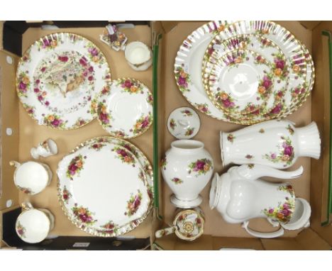 Royal Albert Old Country Roses Pattern Items to include Coffee Pot, Vases, Platter, Bread and Butter Plate, Teacups and Sauce