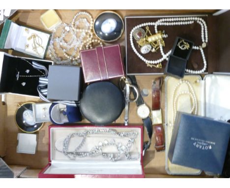 A large collection of ladies costume jewellery, including Rotary watch, watch pendant and chain, earrings, brooches etc