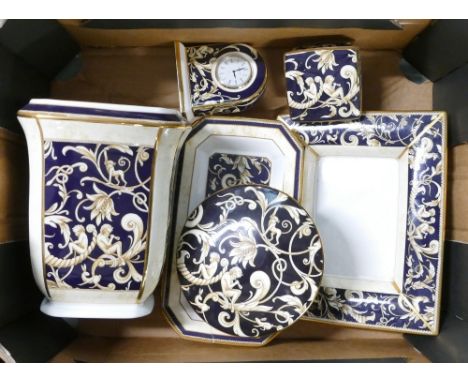 Wedgwood Cornucopia To Include Miniature Clock, Two Lidded Trinket Boxes, Planter 17cm Tall, Candle Stick, Three Rectangular 
