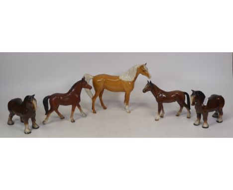 Five Ceramic Horses and Foals including Beswick Palomino Xayal, Kelsboro examples etc. (5)