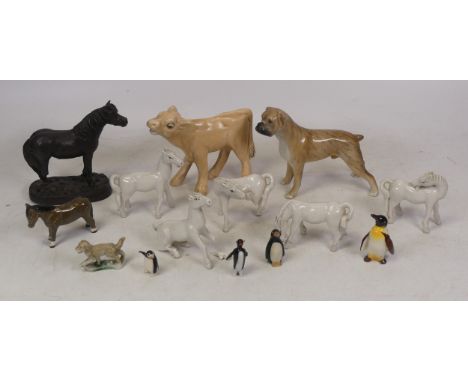 A Collection of Ceramic Animal Figures including Beswick Boxer Dog, Peggy Alexander Bronzed Horse, Sylvac Type Cow, Beswick P