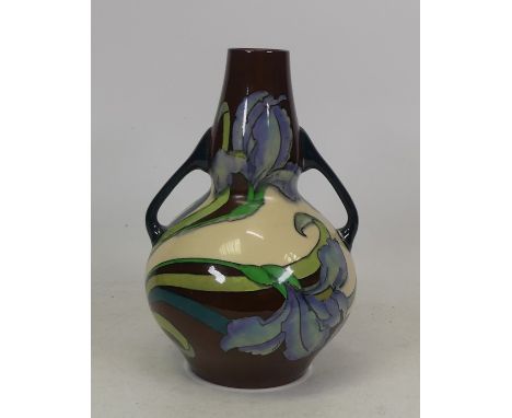 Foley Intarsio Twin Handled Vase model No.3387  by Charles Wileman with Iris design (20.5cm H) (1)