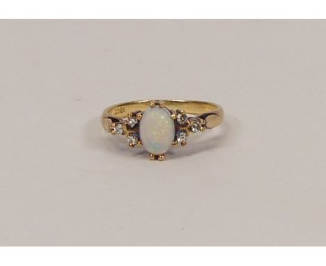 18ct gold opal and diamond ring, size K,3.1g.