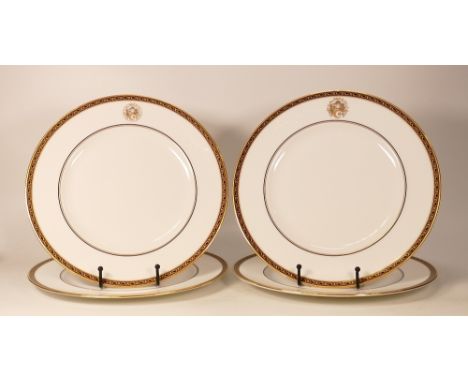 Four De Lamerie Fine Bone China heavily gilded Special Commission patterned Dinner Plates with Algerian State Motif, speciall