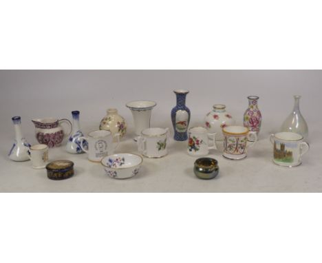 A Collection of Miniature Ceramics including Oriental enamel baluster vase, Satsuma pill box, tankards, Spode style spill vas