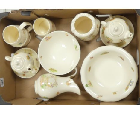 Aynsley Edwardian Kitchen Garden Including Wash Basin &amp; Jug, Two Tea For One Teapot Set, Soup Bowl, Large Barrel Shaped M