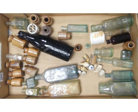 A Mixed Collection of Items to include Glass and Stoneware Bottles, Ceramic Beads, Clay Pipe Fragments (1 Tray)