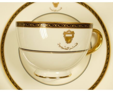 A collection of  De Lamerie Fine Bone China heavily gilded Special Commission items  with with Gudaibiya Palace Motif includi