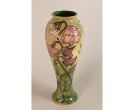Moorcroft Sweet Pea Vase On Light Green Ground, 26.5cm Tall