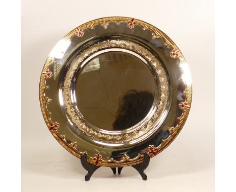 De Lamerie Fine silver plated gilt layplate/tray Fleur de le pattern with jewels, specially made high end quality item, new a