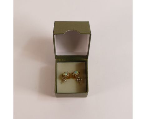 Pair 18ct gold opal &amp; diamond earrings, 1.7g and pair of 9ct gold cross earrings.