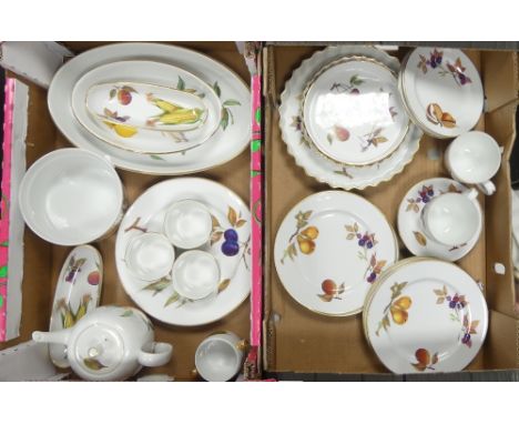 Royal Worcester Evesham Pattern Dinnerware to include Dishes, Teapot, Teacups etc. (2 Trays)