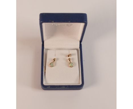 Pair 14ct gold earrings set with teardrop opal droppers,1.5g, and pair 9ct gold diamond earrings, .5g.