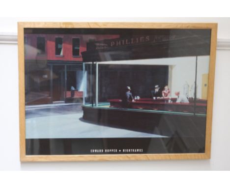 Edwards Hopper print titled 'Nighthawks', framed, mounted and glazed, 72 x 52cm