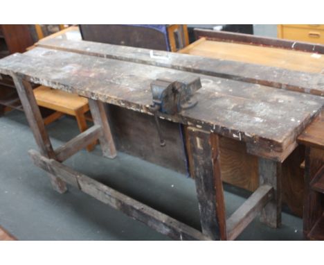 A vintage work bench with vice, 183cmW