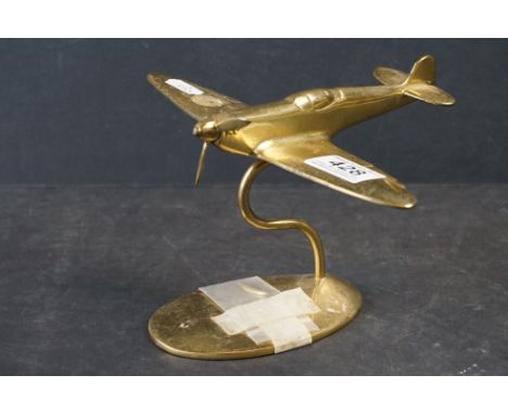A Brass Cast Model Of A Spitfire Complete With Stand By Bates Of Birmingham. 