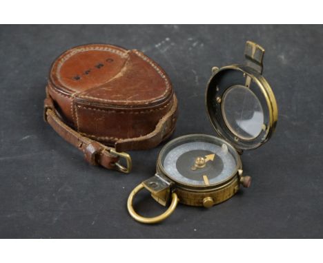 A British Military Issued World War One Oxidised Brass Verners Pattern Pocket Marching Compass By Cruchon And Emons, Dated 19
