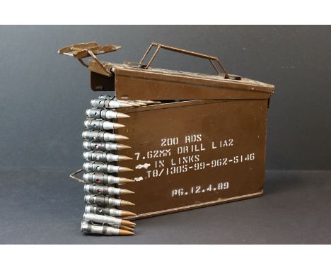 A British Military 7.62mm Ammunition Box Complete With Drill Rounds. 