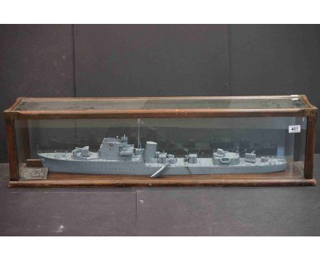 A Large Glass Cased Model Of HMS Mendip, Completed In 1940 To A Scale Of 1 Inch To 8 Feet, Model By M.C.D. Chatham. 