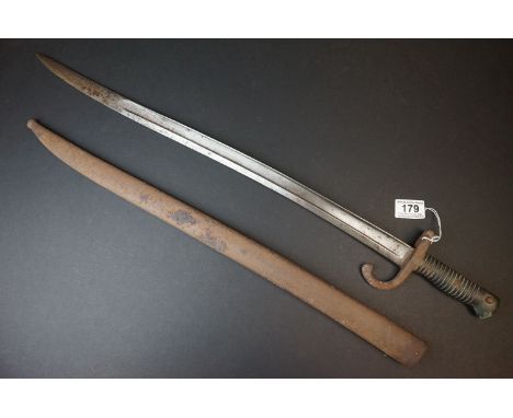 A French Chassepot M1866 Sword Bayonet And Scabbard, This Is The French Yataghan Curved Sword Bayonet As Fitted To The Chasse