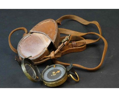A World War One British Military Issued Marching Compass, Marked F-L No.91387 And Dated 1917, Complete With Original Leather 
