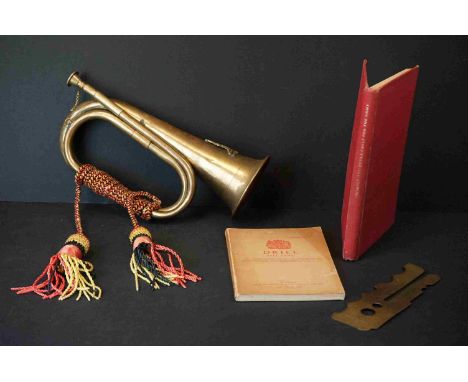 A Small Group Of Military Collectables To Include A Bugle Badged To The Royal Artillery Regiment, A 1955 War Department Brass