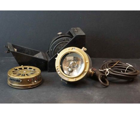 A Collection Of World War Two Royal Navy Aldis Lamp Items To Include A Signalling Lamp, Wooden Cased Coloured Filter Set And 