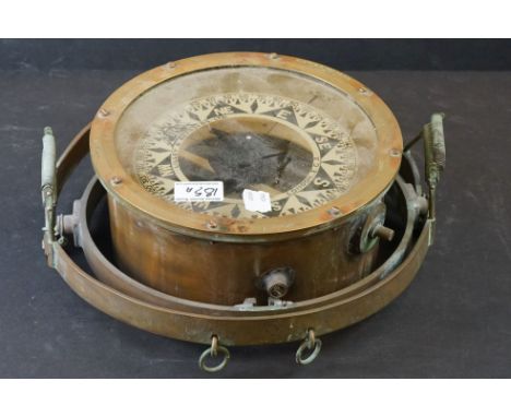 A Vintage Lilley And Reynolds Ltd Brass Cased Nautical Compass No.25892, Complete With Brass Mountings. 