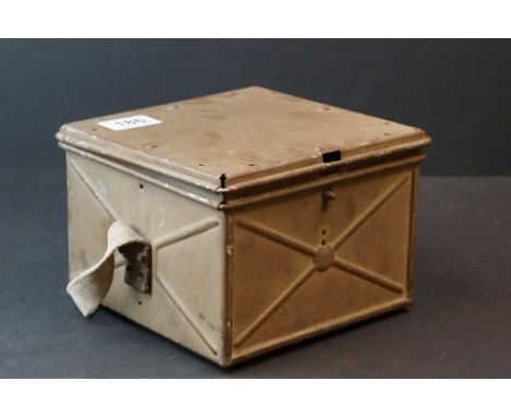 A British Military Square Ammunition Box With Cloth Strap. 