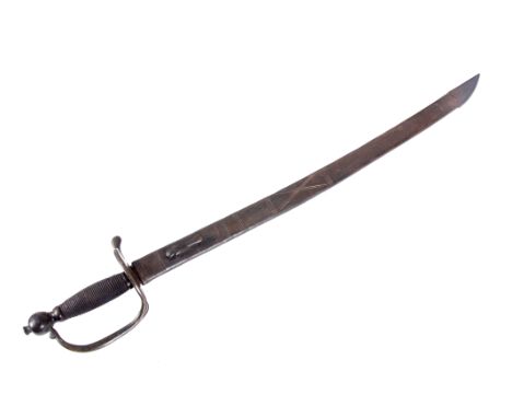 A GEORGE III YORK REGIMENTAL HANGAR SWORD with slightly curved single edged steel blade and single fuller, brass leaf-shaped 