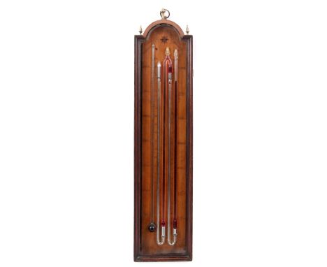 BAPTIST RONCHETTI & Co FECIT  A GEORGE III MAHOGANY MULTIPLE-TUBE BAROMETER the glazed break-arch case with hinged moulded do