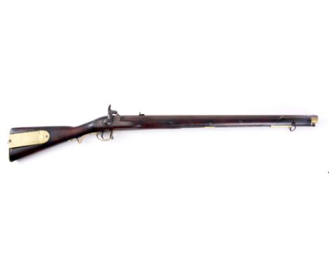 A MID 19th CENTURY BRITISH MILITARY ISSUE BRUNSWICK PERCUSSION RIFLE the lock plate marked with the Crown over VR also dated 