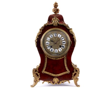 A LATE 19TH CENTURY FRENCH ORMOLU MOUNTED TOIRTOISESHELL BALLOON SHAPED MANTEL CLOCK with a brass and enamel 4.5" dial fronti