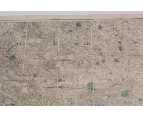 A MID 19TH CENTURY MAP OF YORKSHIRE LAID ON CANVAS in an original leather slip, engraved in the Tower of London at the Ordnan