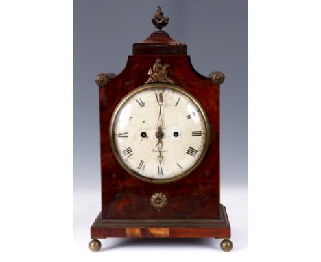 A LATE REGENCY MAHOGANY BRACKET CLOCK the 7" painted convex dial with Roman numerals fronting an eight-day double fusee movem