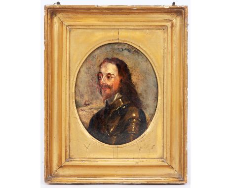 A 17TH/18TH CENTURY OVAL OIL ON PANEL - bust portrait of a gentleman, possibly Charles I 19cm high 15.5cm wide original mould