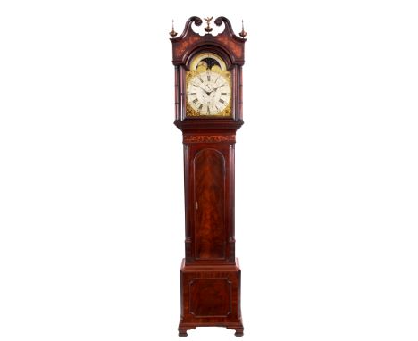 JOSEPH SMITH CHESTER  A GEORGE III FIGURED MAHOGANY GILLOWS EIGHT-DAY LONGCASE CLOCK the 13” arched brass dial with silvered 