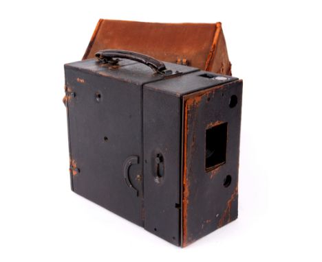 A LATE 19th CENTURY HAND HELD LOCKA CAMERA BY ADAMS & Co. LONDON having leather covered box twelve plates, indicator to the s