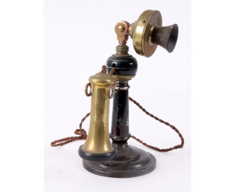 A RARE EARLY NO.1 “GOLF BALL” CANDLESTICK TELEPHONE the steel body with telescopic action to the brass and bakelite mouth pie