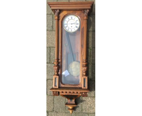 Vienna regulator wall clock in a walnut &amp; ebonised case with 2 piece dial maker W Schonberger &amp; Co. Wien H 102cm